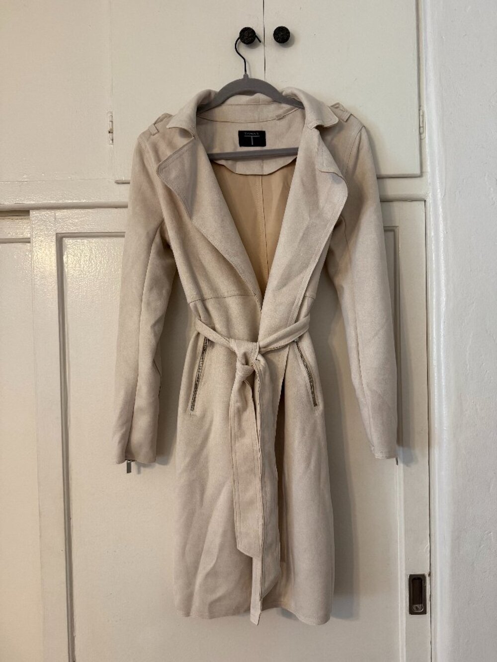 Tahari Creame Suede Jacket Trench Coat Small NWOT